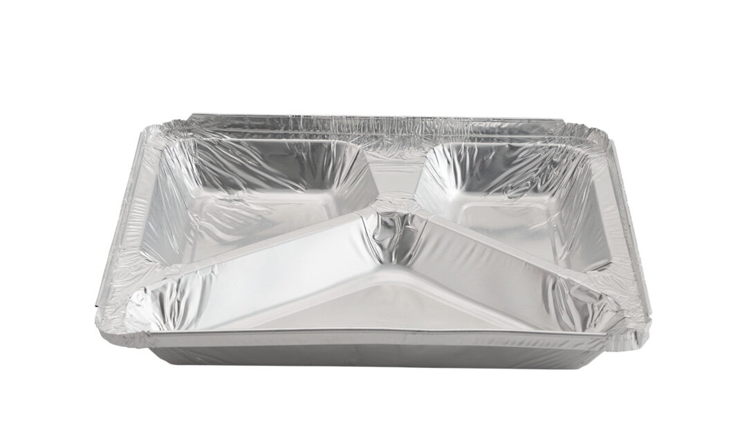 Molde de Aluminio 28 oz, 3 Divisiones con Tapa de Cartón Aluminizado