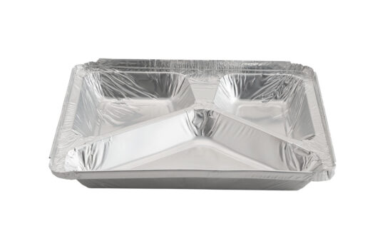 Molde de Aluminio 28 oz, 3 Divisiones con Tapa de Cartón Aluminizado