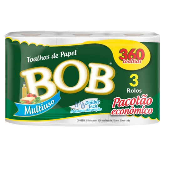 Papel Cocina BOB – 3 Rollos con 120 toallas cada uno