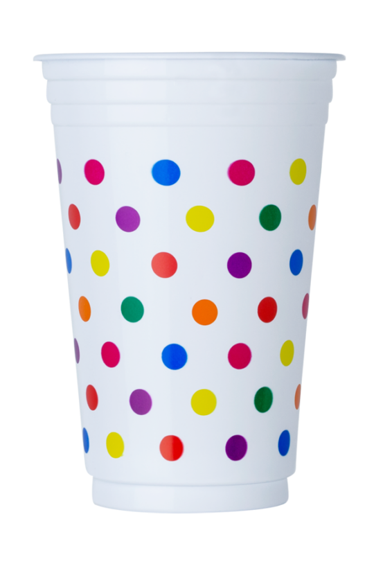 Vaso descartable 330ml Blanco con lunares colores – 300 Unidades