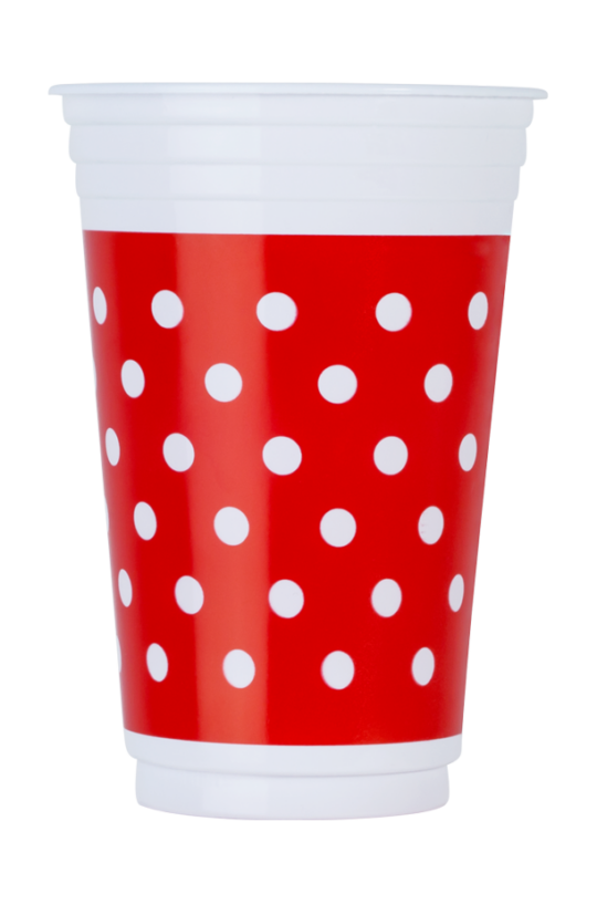 Vaso descartable 330ml Rojo con lunares Blancos – 300 Unidades