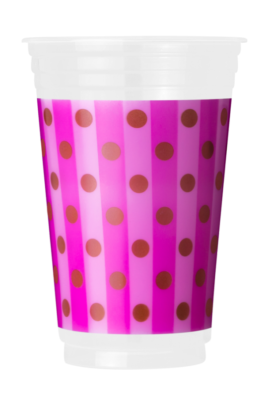 Vaso descartable 330ml Rosa con lunares marrones – 300 Unidades